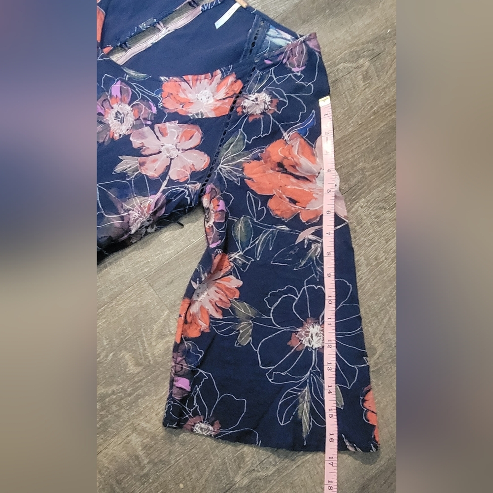 Free People All Eyes on You Floral Mini Dress Tunic Womens 2 Navy Pink Flowy Boh - Picture 11 of 15